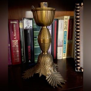 Solid Heavy Brass Candleholder 8” tall GUC